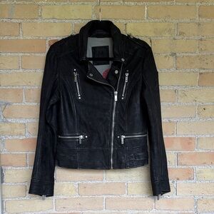 Mauritius Black Lambskin Leather Jacket with Silver Accents